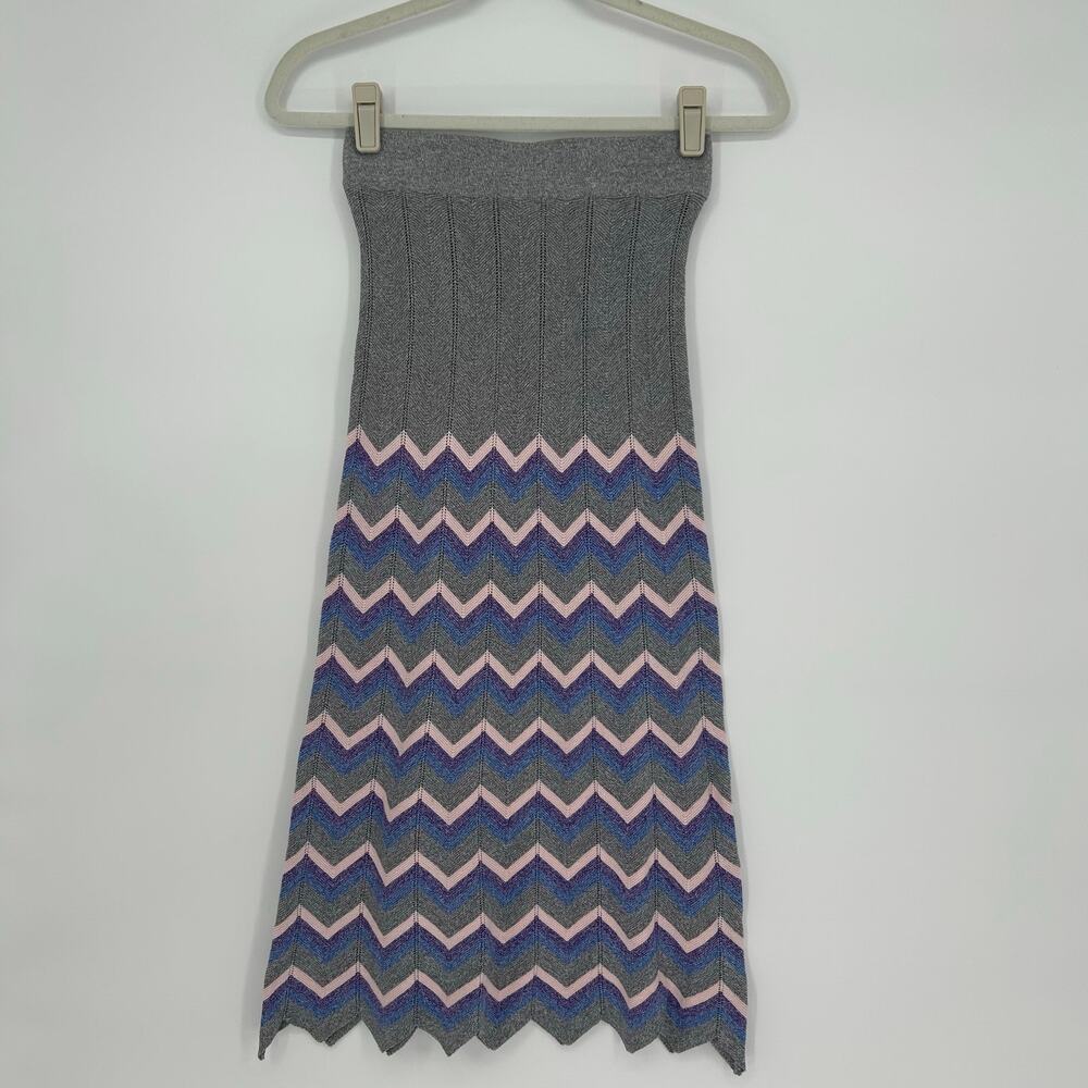 Calvin Luo Strapless Knit Midi Dress‎ Chevron Zig Zag Hem NWT Sz S